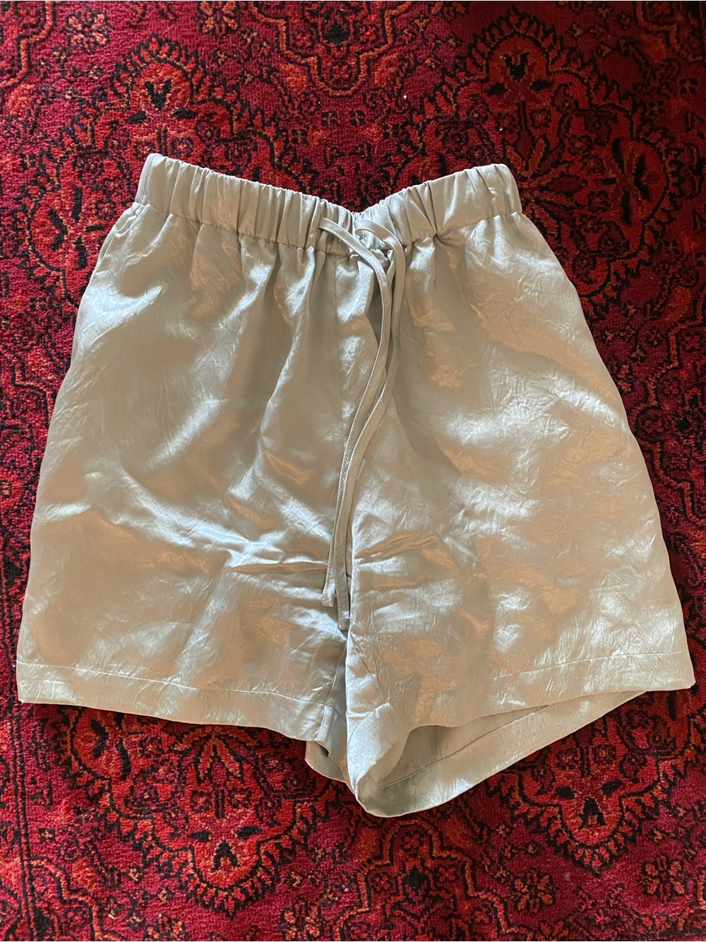 Ali Golden sage drawstring “silky” shorts-Lounge Shorts - Silver/green,xs